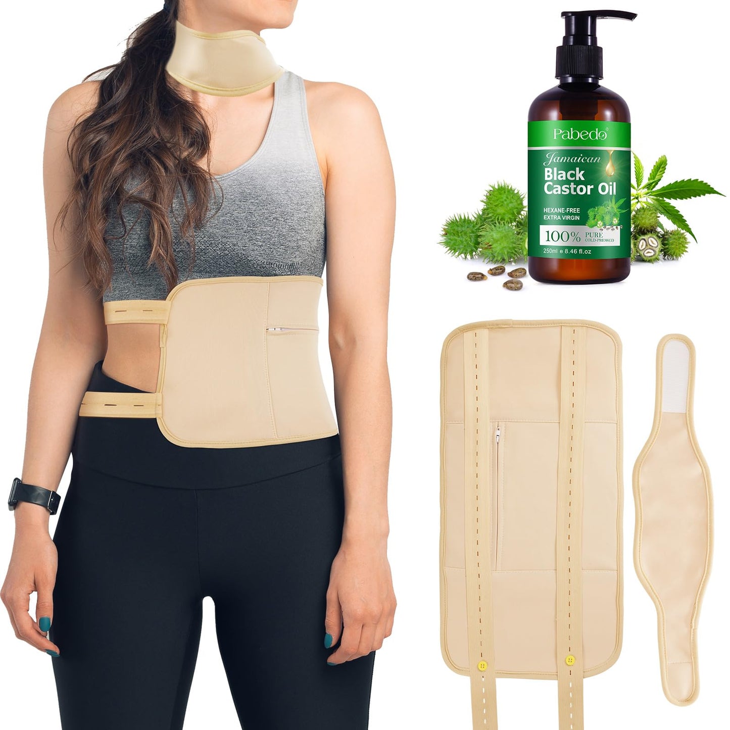 Castor Oil Pack Wrap | Organic Cotton, Cold-Pressed Jamaican Black Castor Oil 250ml, Anti-Leak