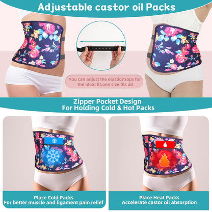 Castor Oil Pack Wrap - Organic Cotton, 9 Pcs, Adjustable & Reusable