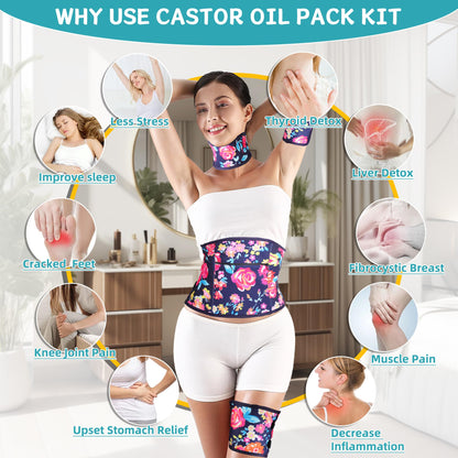 Castor Oil Pack Wrap - Organic Cotton, 9 Pcs, Adjustable & Reusable