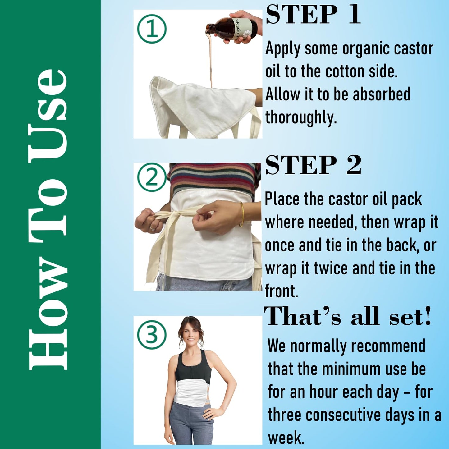 4 Pcs Castor Oil Pack Wrap - Organic Cotton Kit with Six Adjustable Straps for Liver Detox