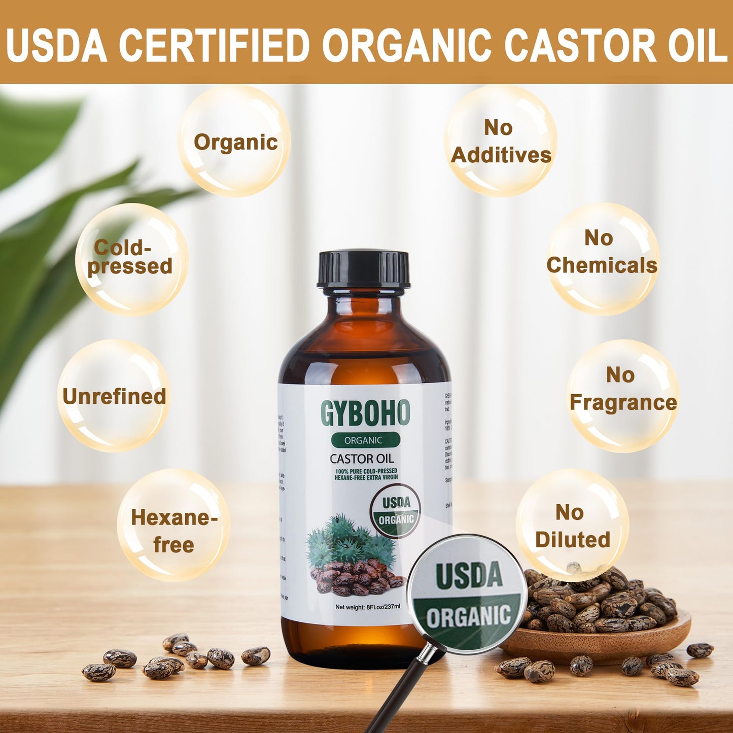 8oz Organic Castor Oil + 4 Reusable Pack Wraps – Eyebrow & Lash Care Kit