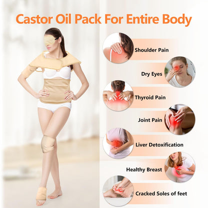 10Pcs Castor Oil Pack Wrap Kit – Organic Cotton, Reusable Castor Oil Packs for Eyes, Shoulders, Neck, Back, Hands, Feet