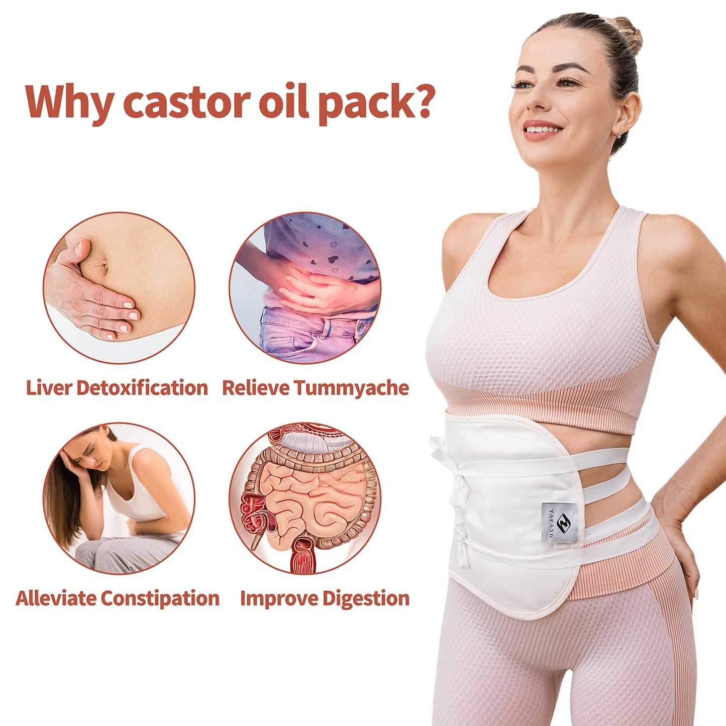 Castor Oil Pack Wrap for Stomach – Premium Cotton Flannel & Reusable Straps