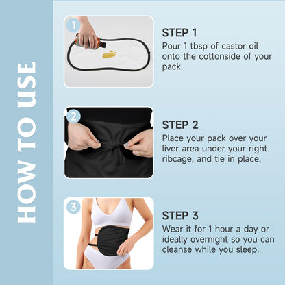 Castor Oil Pack Wrap – Organic Cotton, Reusable Kit for Stomach & Liver Detox (Black)