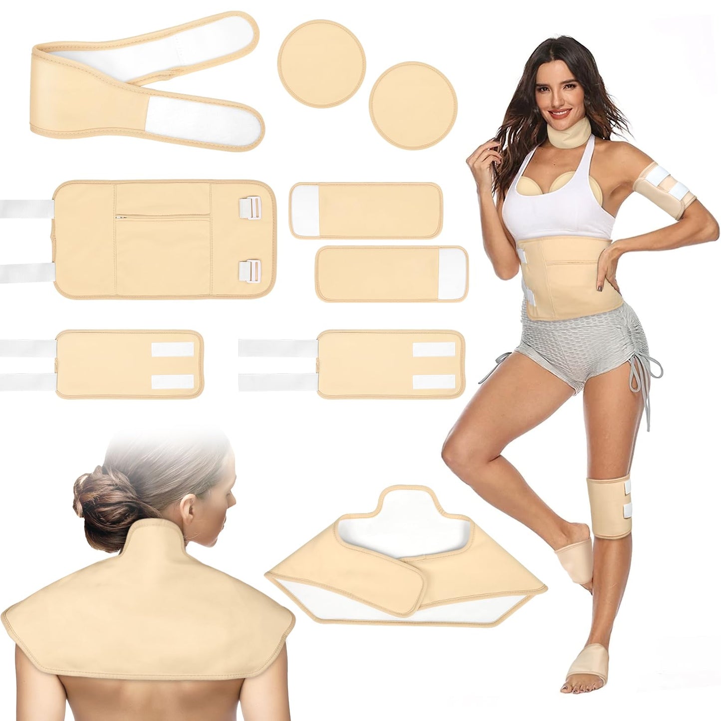 Castor Oil Pack Wrap Kit - 9pcs Reusable Organic Cotton, Adjustable Leak-Proof Wraps for Shoulders, Neck, Back & More