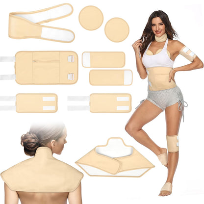 Castor Oil Pack Wrap Kit - 9pcs Reusable Organic Cotton, Adjustable Leak-Proof Wraps for Shoulders, Neck, Back & More