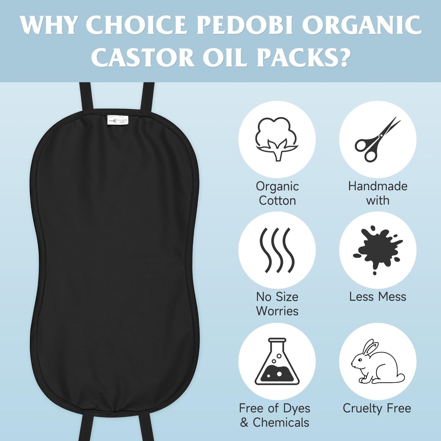 Castor Oil Pack Wrap – Organic Cotton, Reusable Kit for Stomach & Liver Detox (Black)