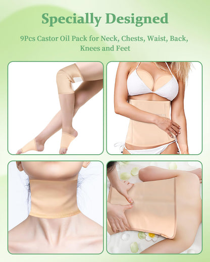 Castor Oil Pack Wrap Kit - 9 Pcs, Reusable & Adjustable