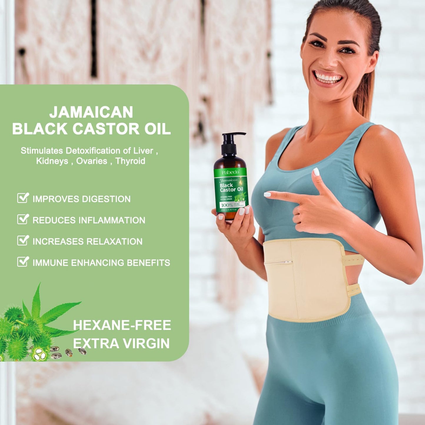 Castor Oil Pack Wrap | Organic Cotton, Cold-Pressed Jamaican Black Castor Oil 250ml, Anti-Leak