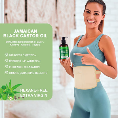 Castor Oil Pack Wrap | Organic Cotton, Cold-Pressed Jamaican Black Castor Oil 250ml, Anti-Leak