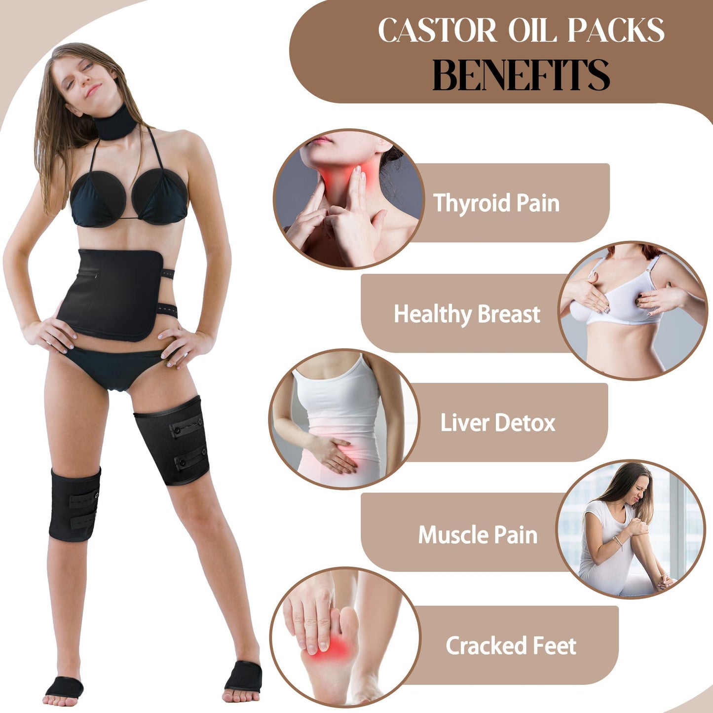 9 Pcs Castor Oil Pack Wrap Kit – Organic Cotton, Reusable Full-Body Care