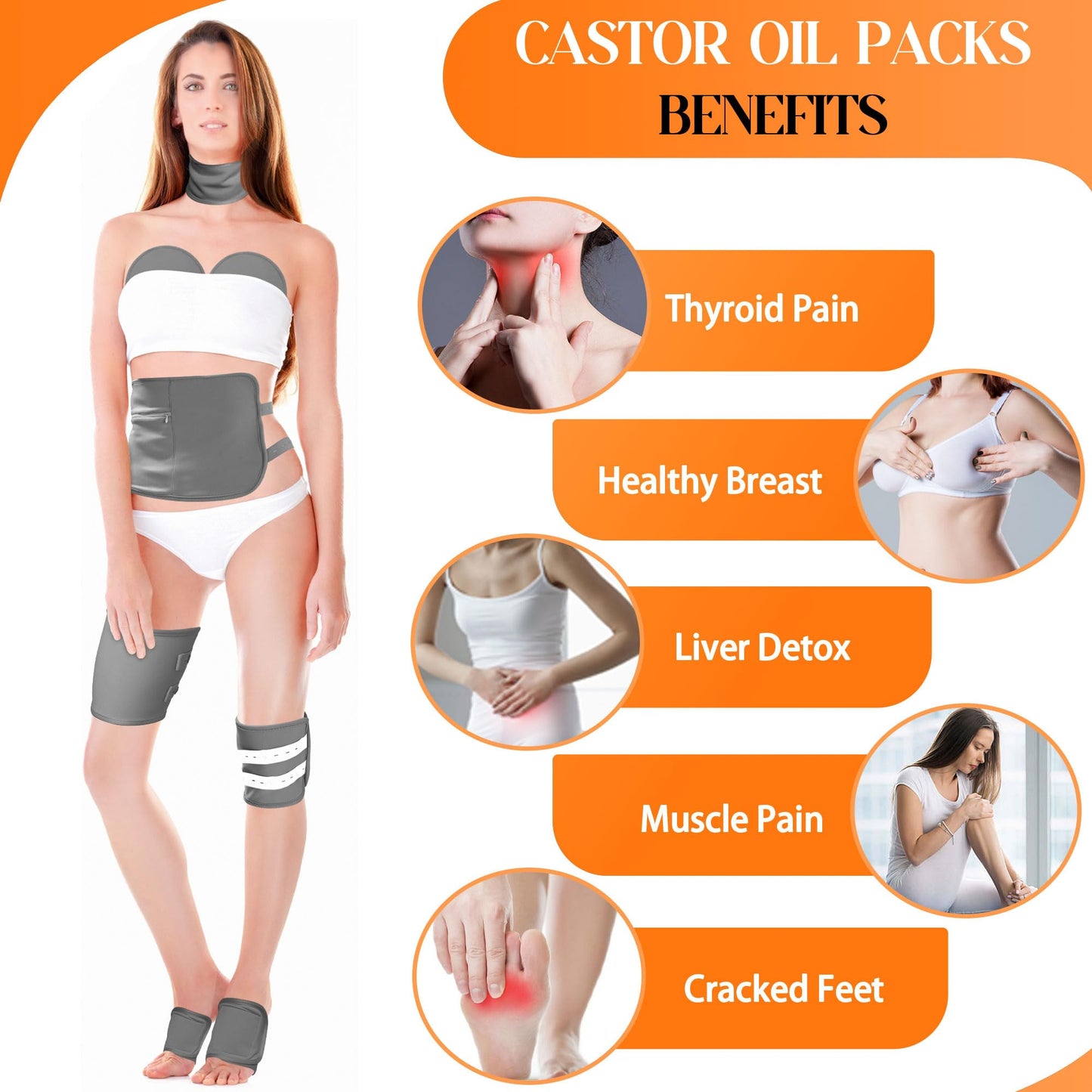 9 Pcs Castor Oil Pack Wrap Organic Cotton – Full-Body Detox Kit (Reusable, Adjustable)
