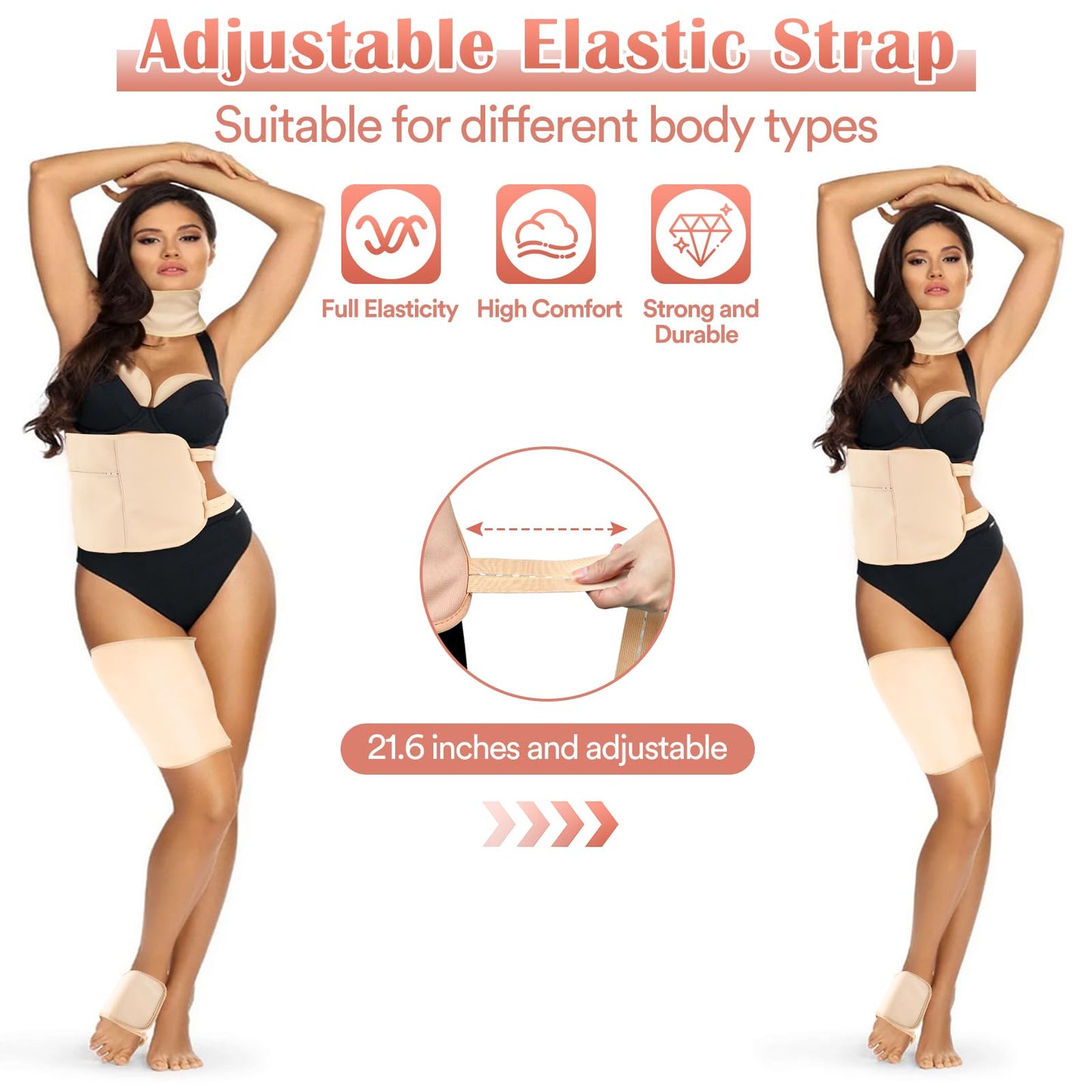 Castor Oil Pack Wrap - 8 Pcs, Reusable Organic Cotton with Adjustable Straps (Khaki)