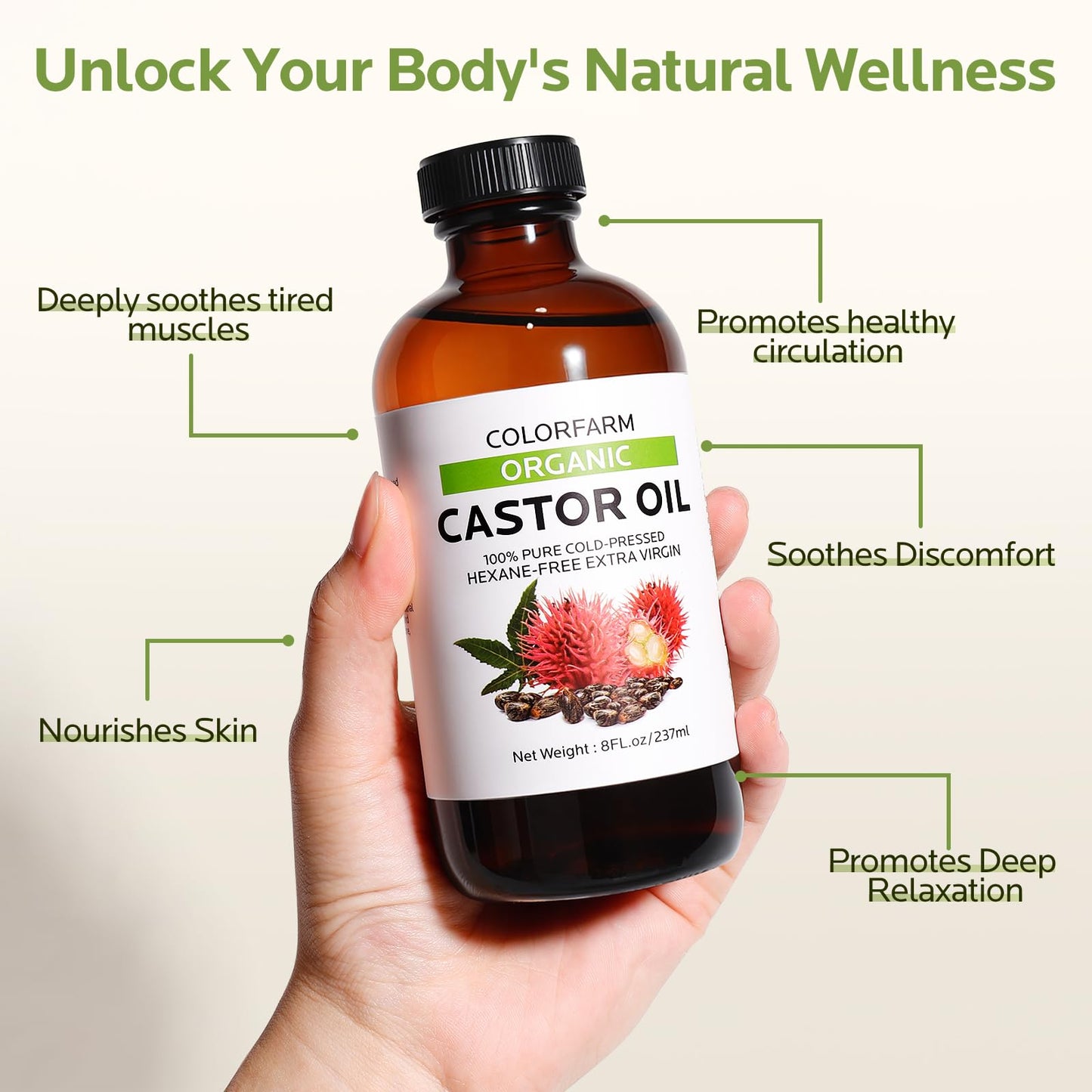 Cold Pressed Organic Castor Oil: Nourishing Hair and Skin - 100% Pure and Unrefined, Hexane-Free, USDA Organic, 8 fl oz
