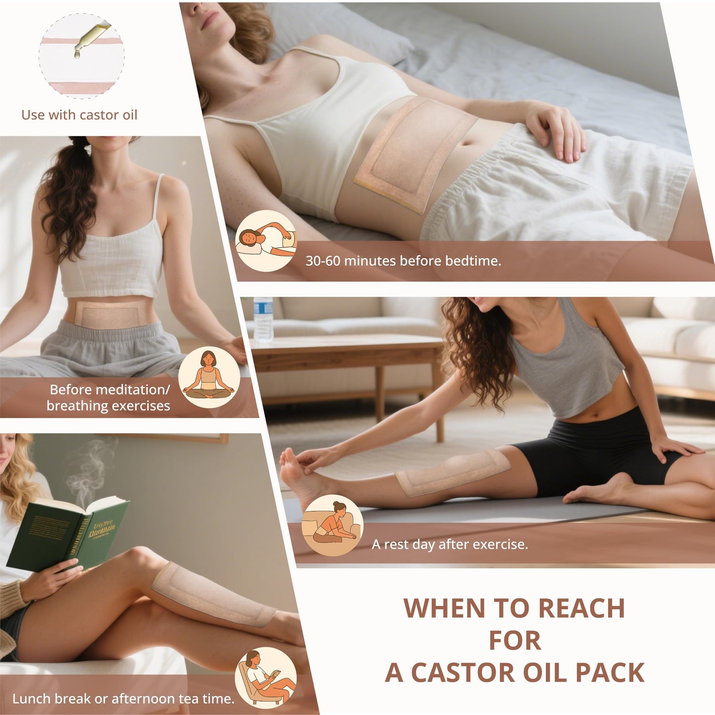 Castor Oil Pack Wraps (12 Patches) – Disposable Organic Cotton Belly Button Patches with Leak-Proof Design for Stomach & Liver Care (Oil Not Included)