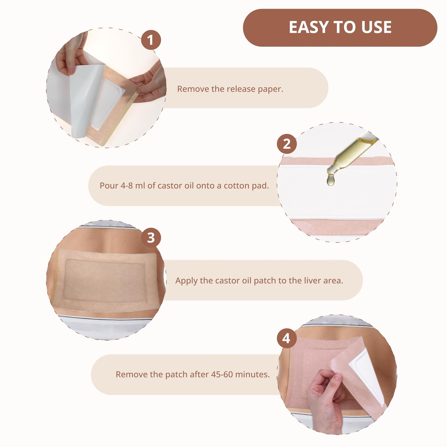 Castor Oil Pack Wraps (12 Patches) – Disposable Organic Cotton Belly Button Patches with Leak-Proof Design for Stomach & Liver Care (Oil Not Included)