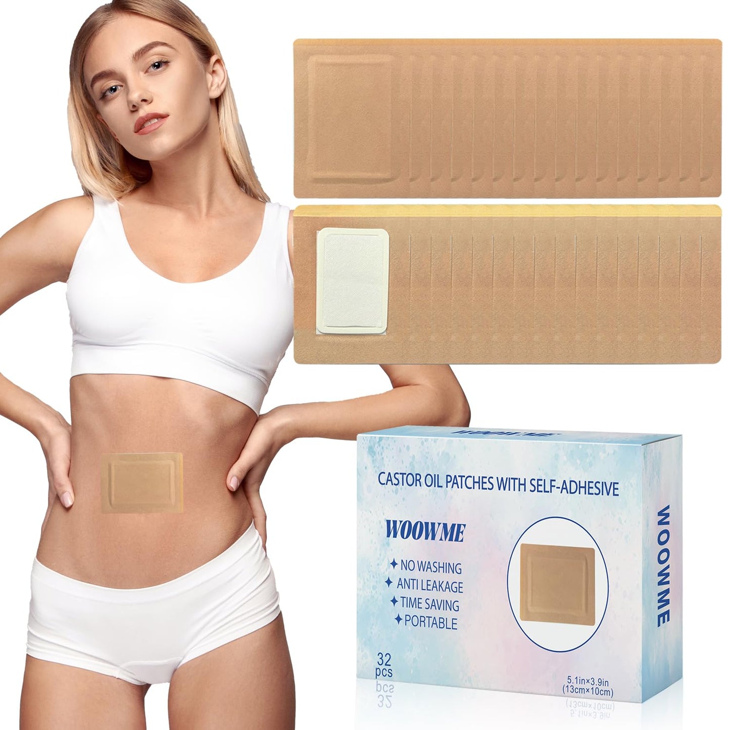 32 Pcs Disposable Castor Oil Patches Pack - Castor Oil Wrap 5.1" x 3.9" (Oils Not Included)