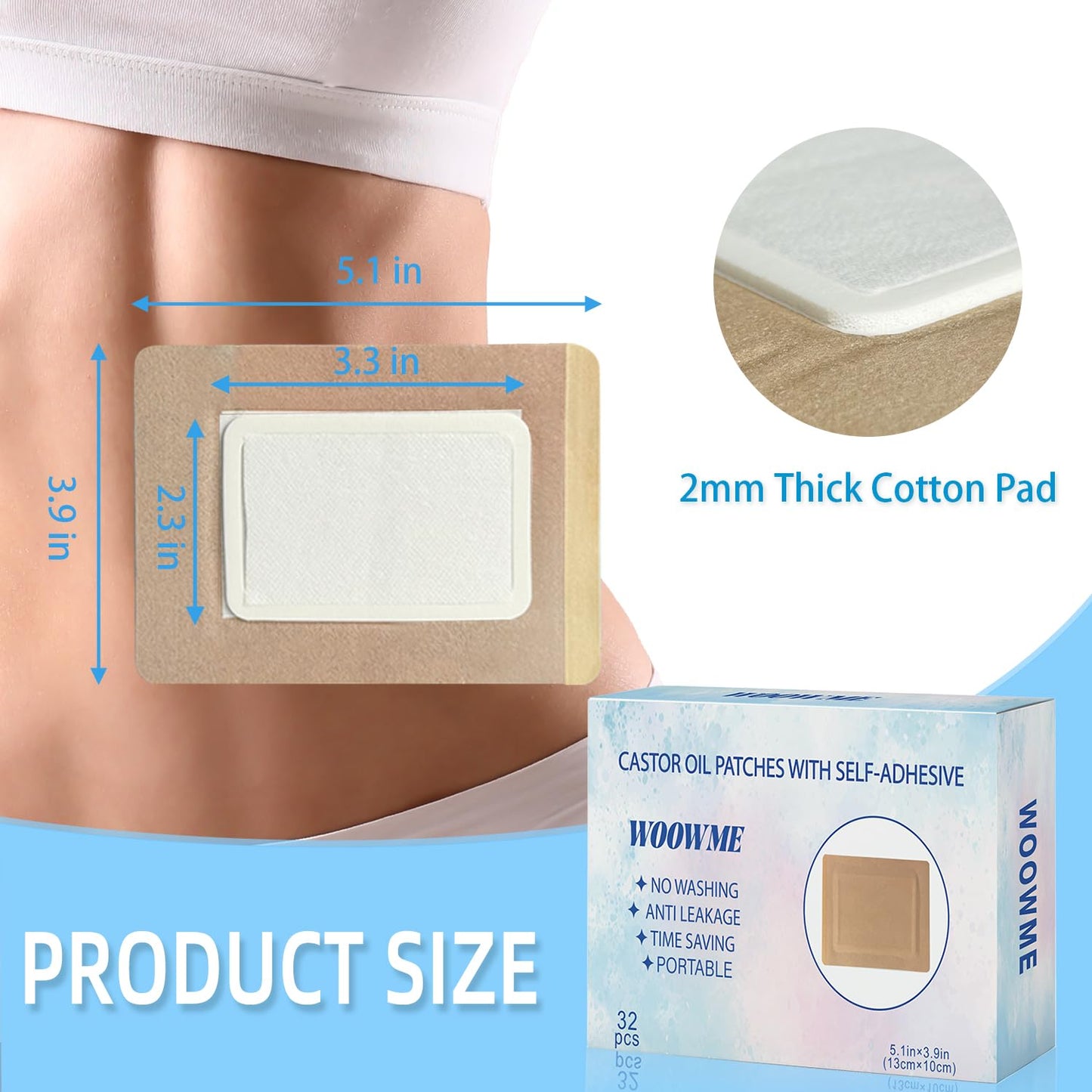 32 Pcs Disposable Castor Oil Patches Pack - Castor Oil Wrap 5.1" x 3.9" (Oils Not Included)