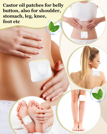 30Pcs Castor Oil Patch Wrap – Disposable Self-Adhesive Belly Button Patches, High-Absorbent & Hypoallergenic