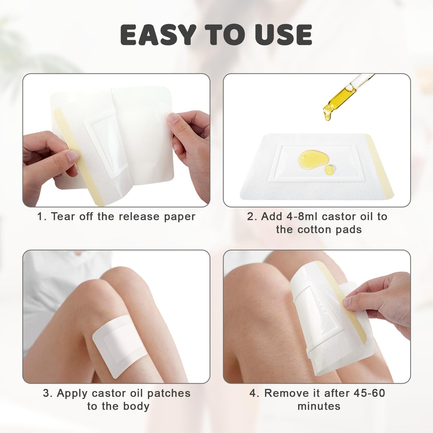30 Pcs Castor Oil Patch Wrap – 6×4.7in, Self-Adhesive, Leak-Proof, Disposable