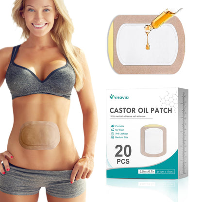 20pcs Castor Oil Patches – No-Wash Self-Adhesive Castor Oil Pack Wrap for Liver & Stomach