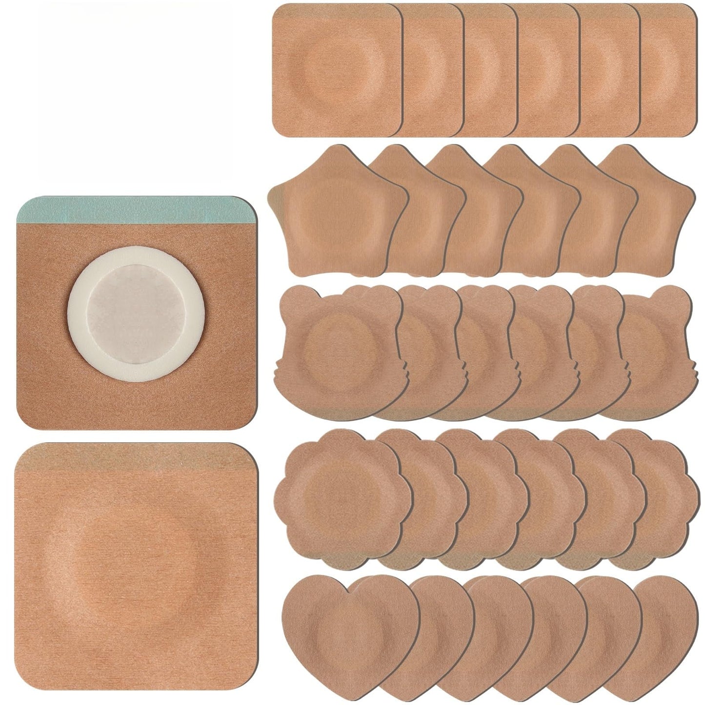 30 Pcs Disposable Castor Oil Patches – Self-Adhesive, Breathable, Leak-Proof (Mix Shapes & Skin Colors)