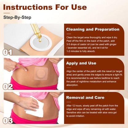 Castor Oil Patches – 50PCS Disposable Leak-Proof Belly Button Patches, Organic Cotton, Highly Absorbent, Breathable & Comfortable