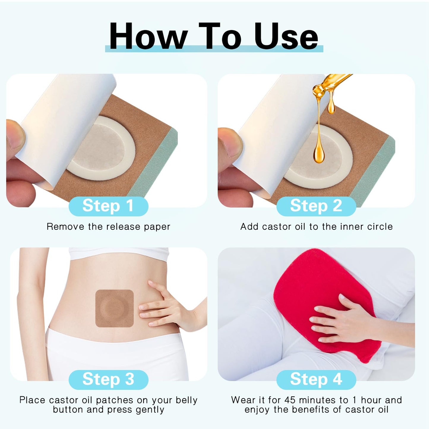 30 Pcs Disposable Castor Oil Patches – Self-Adhesive, Breathable, Leak-Proof (Mix Shapes & Skin Colors)