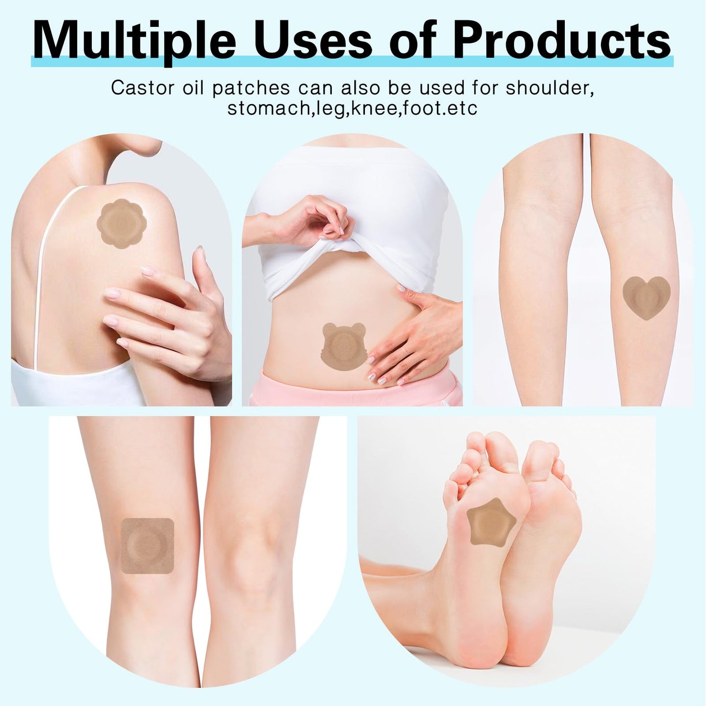 30 Pcs Disposable Castor Oil Patches – Self-Adhesive, Breathable, Leak-Proof (Mix Shapes & Skin Colors)