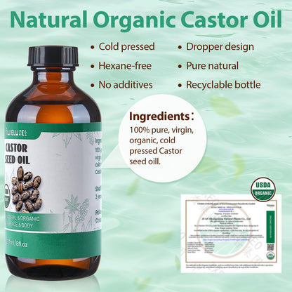 40 Pcs Castor Oil Patches Kit - Organic Cold-Pressed Castor Oil (8oz)