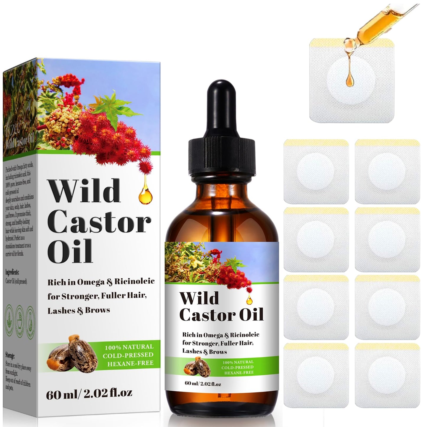 Castor Oil Patches 30Pcs – 60ml Castor Oil Pack Wrap for Belly Button, Organic & Disposable Pads