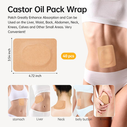 Castor Oil Patches 40-Pack (Medium) – Self-Adhesive, Leak-Free Castor Oil Pack for Stomach & Liver Detox