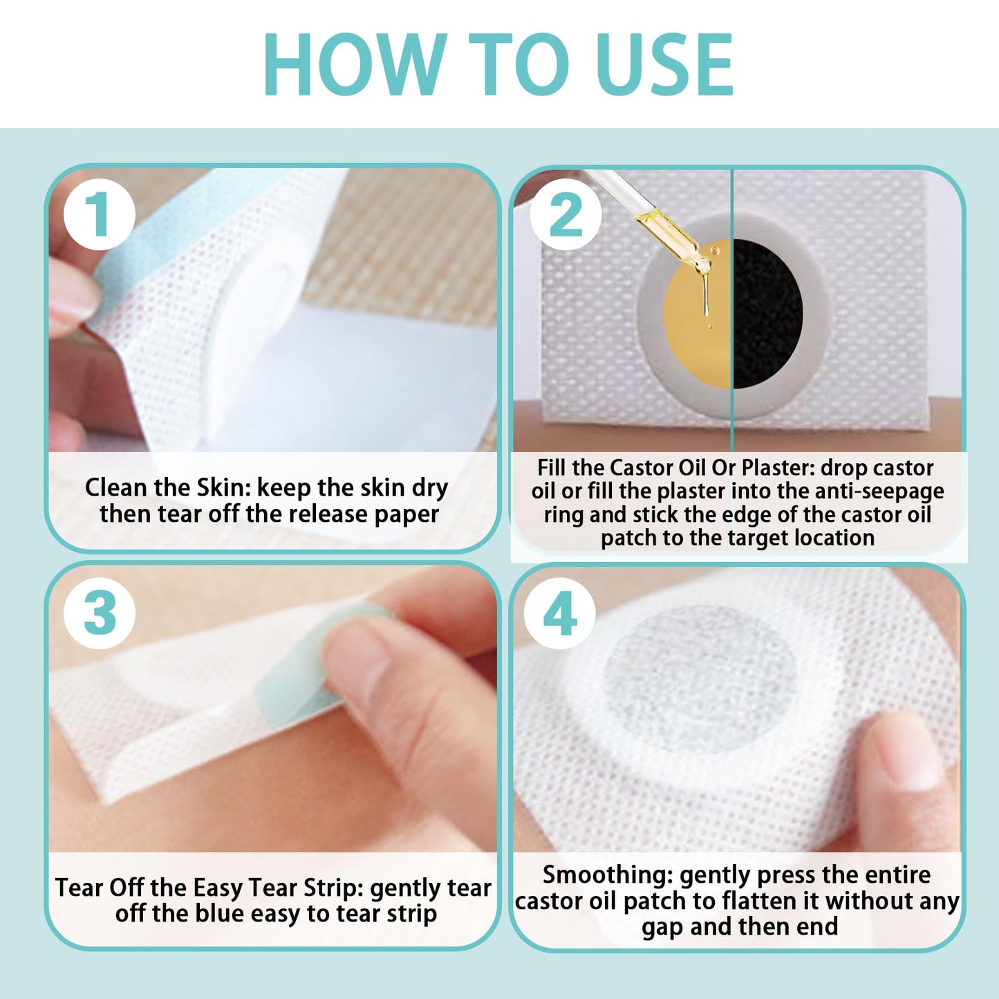 Castor Oil Patches – 100 Pcs Belly Button Patches, Leak-Proof & Self-Adhesive