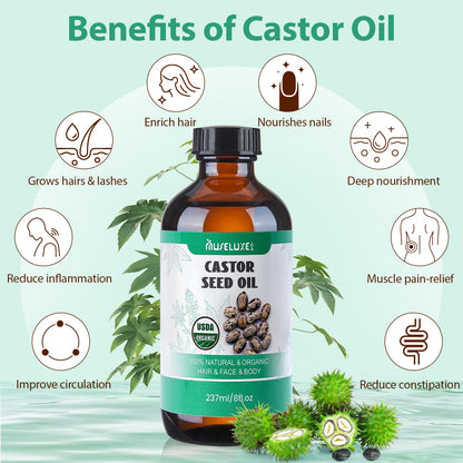 40 Pcs Castor Oil Patches Kit - Organic Cold-Pressed Castor Oil (8oz)