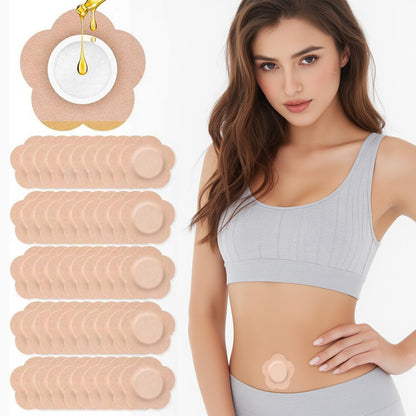 Castor Oil Patches – 50-Count Disposable Organic Cotton Belly Button Patches, Leak-Proof, Self-Adhesive, Hypoallergenic, Beige