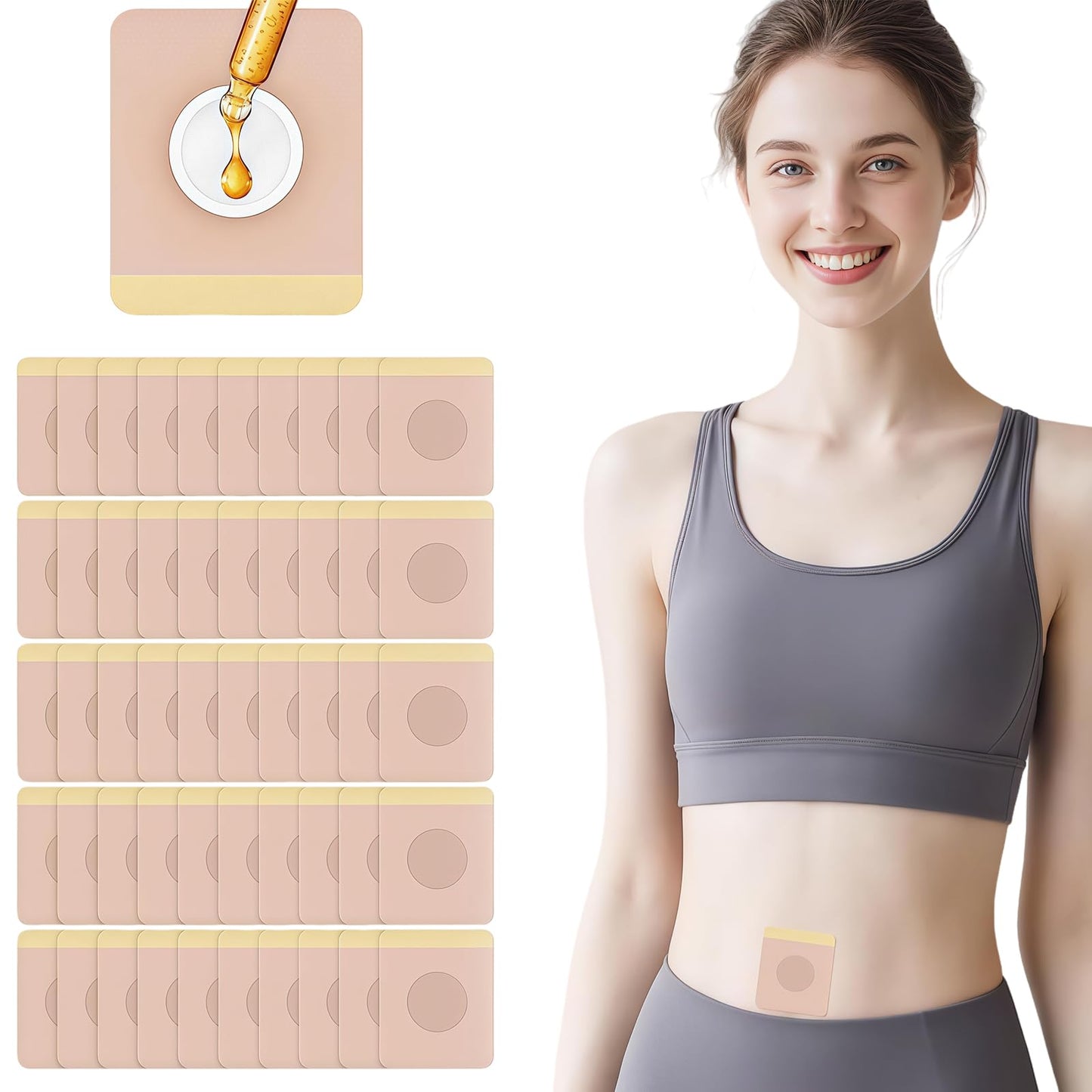 Castor Oil Patches – 50PCS Disposable Organic Cotton Belly Button Patch, Leak-Proof, Self-Adhesive, Hypoallergenic, Easy to Use (Beige)