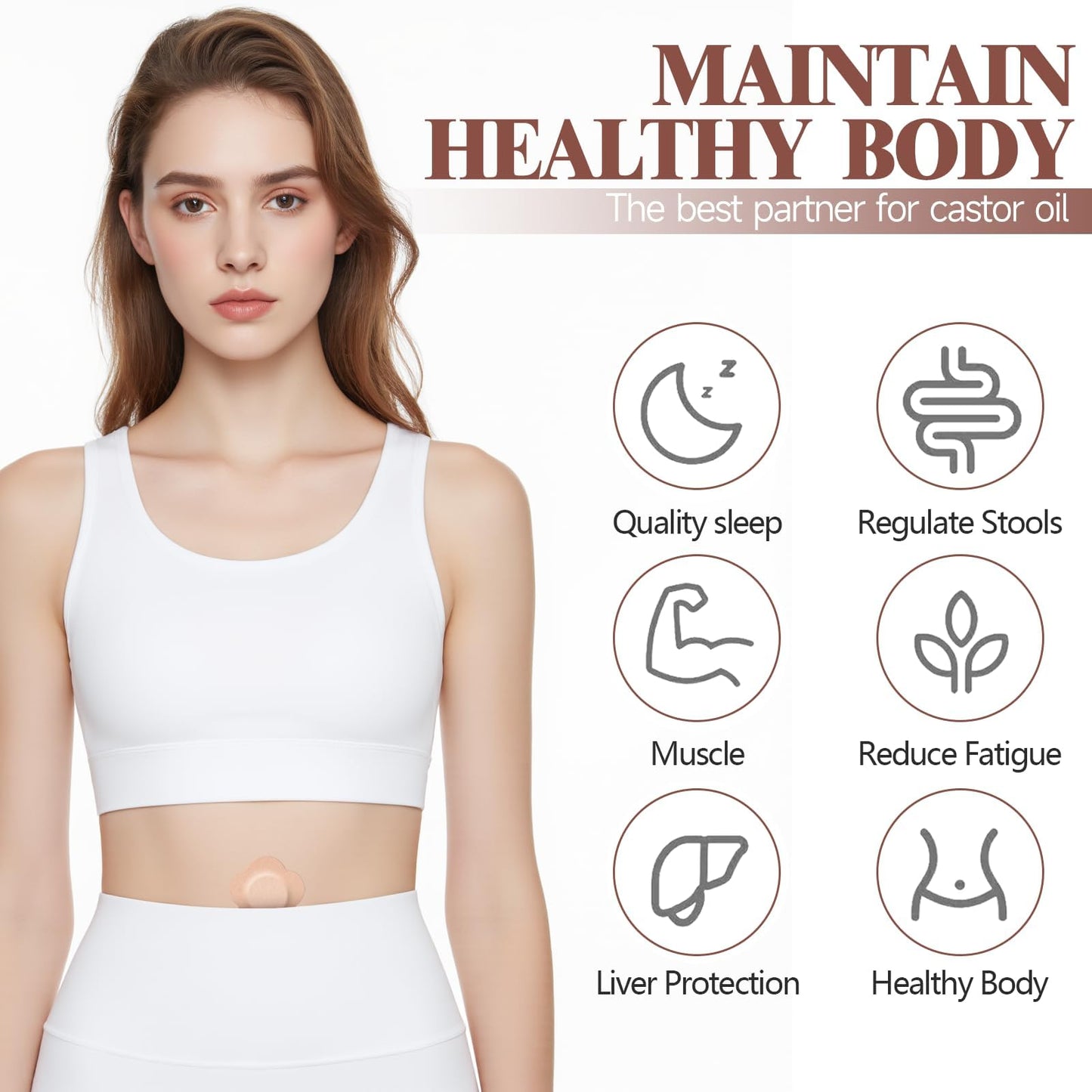 Castor Oil Patches – 50-Count Disposable Organic Cotton Belly Button Patches, Leak-Proof, Self-Adhesive, Hypoallergenic, Beige