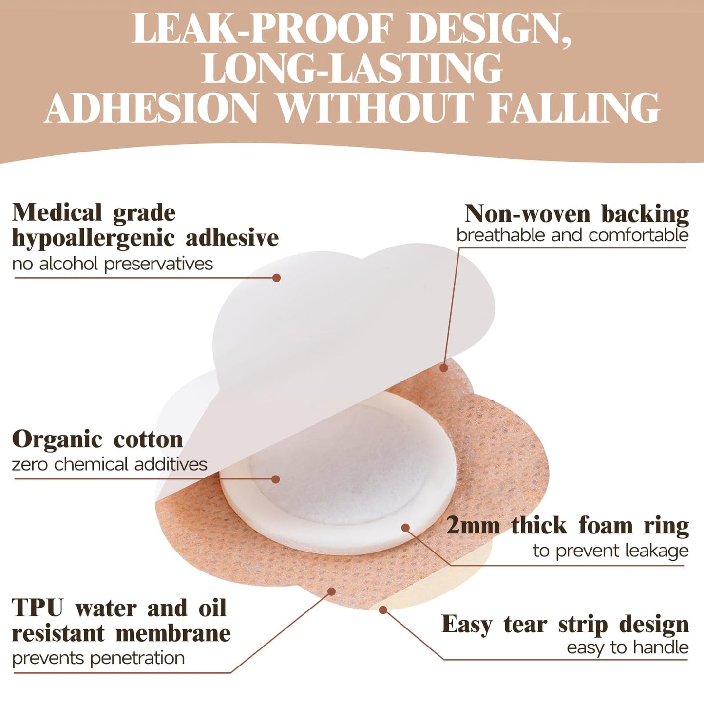 Castor Oil Patches – 50-Count Disposable Organic Cotton Belly Button Patches, Leak-Proof, Self-Adhesive, Hypoallergenic, Beige