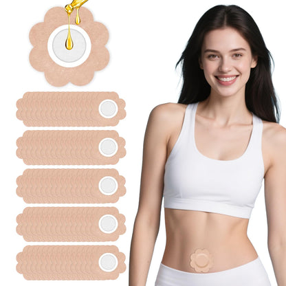 100PCS Castor Oil Patches – Disposable Organic Cotton Belly Button Patches Beige Flowers