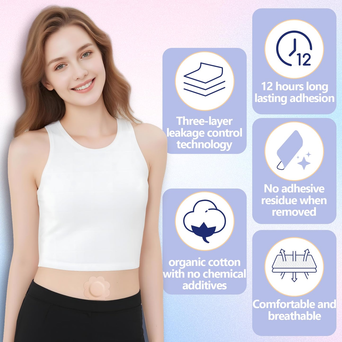 100PCS Castor Oil Patches – Disposable Organic Cotton Belly Button Patches Beige Flowers