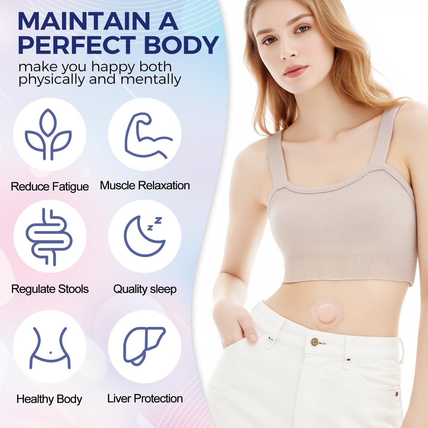 100PCS Castor Oil Patches – Disposable Organic Cotton Belly Button Patches Beige Flowers