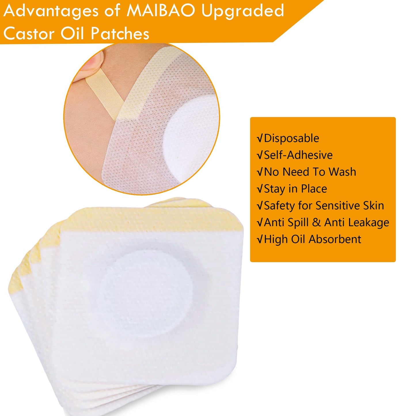 Castor Oil Patches for Belly Button – 54 Pack, 3.2x3.2 in, Self-Adhesive, Organic Cotton