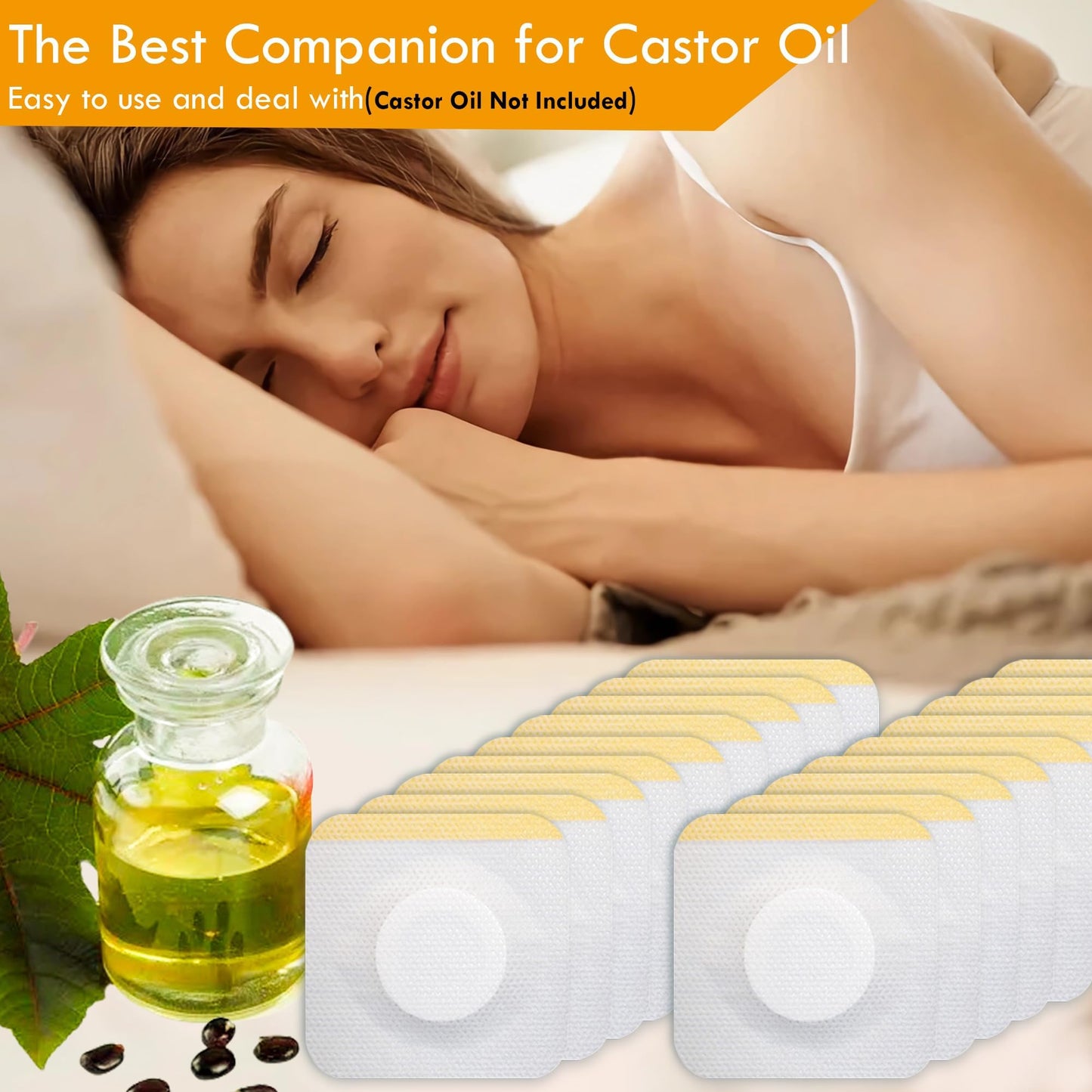 Castor Oil Patches for Belly Button – 54 Pack, 3.2x3.2 in, Self-Adhesive, Organic Cotton