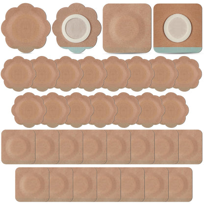 30 Pcs Disposable Castor Oil Patches – Self-Adhesive, Leak-Proof, Breathable (Flower+Square, Skin Color)