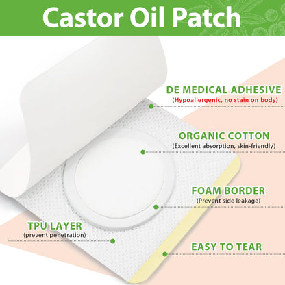 20 Pcs Castor Oil Patches Kit - Organic Cold-Pressed Oil in Glass Bottle (2.03oz) - Eyelash Care