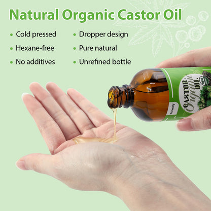 20 Pcs Castor Oil Patches Kit - Organic Cold-Pressed Oil in Glass Bottle (2.03oz) - Eyelash Care