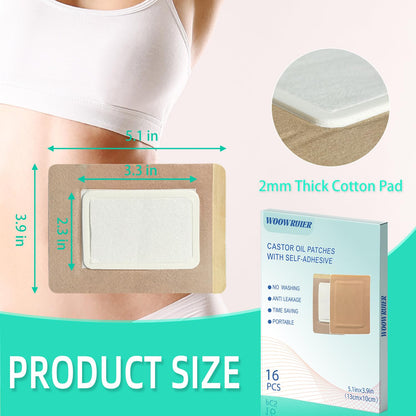 16 Pcs Castor Oil Patches – Disposable Castor Oil Packs (5.1 x 3.9 in) with Anti-Leakage Cotton (Oils Not Included)