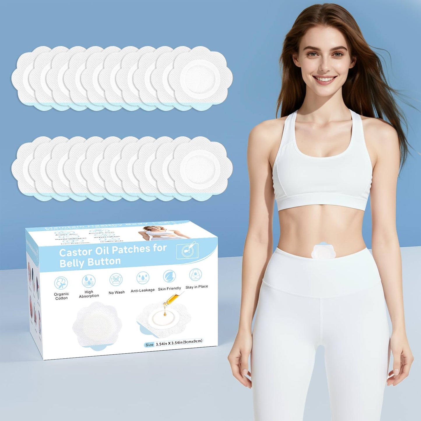 Castor Oil Patches – 60 XL Disposable Self-Adhesive Pads (No-Wash)