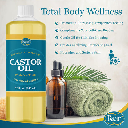 Baar Cold-Pressed Castor Oil 32 oz – Hexane-Free & BPA-Free Bottle