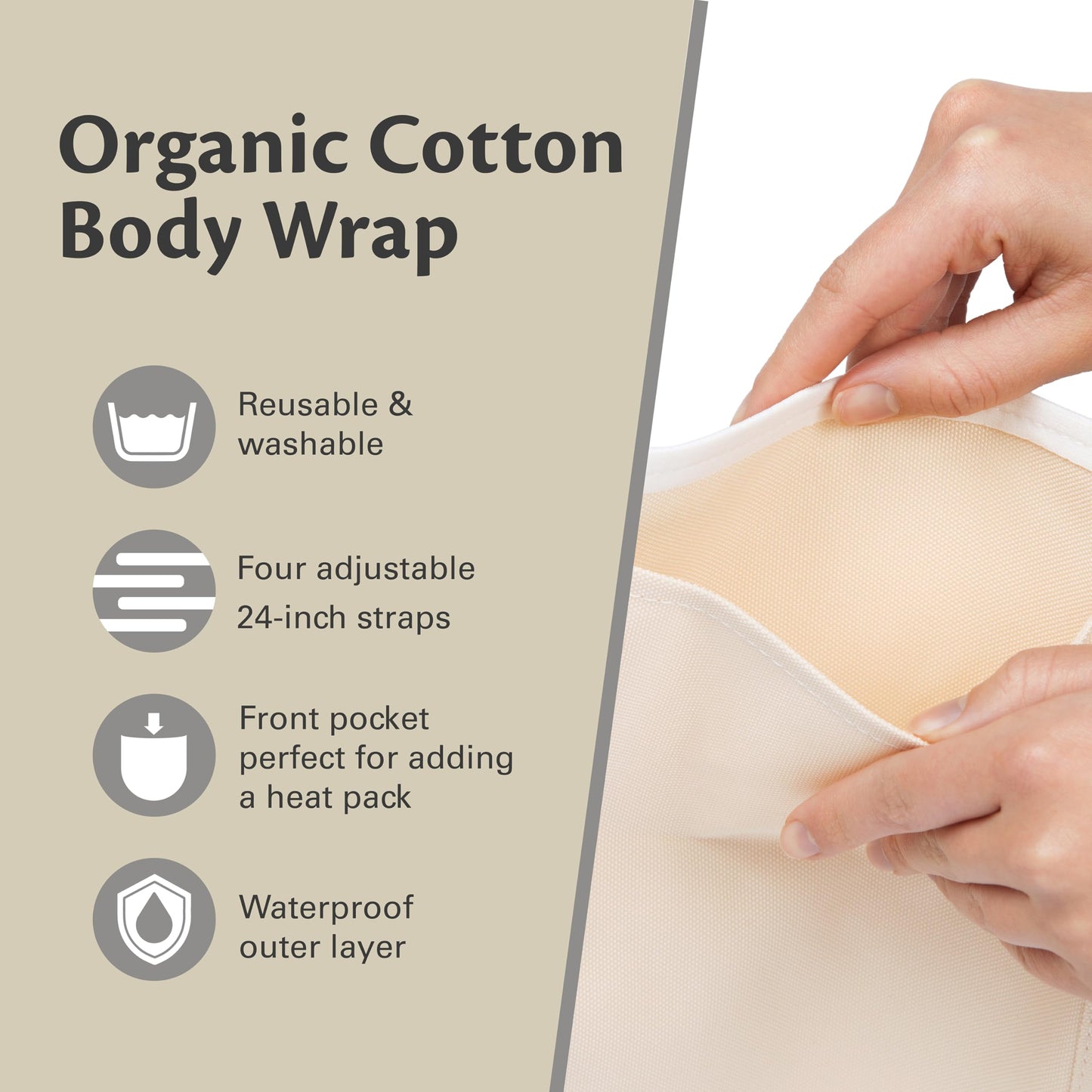 Castor Oil Wrap - Organic Cotton Detox & Wellness Pack, Reusable & Adjustable (Beige)